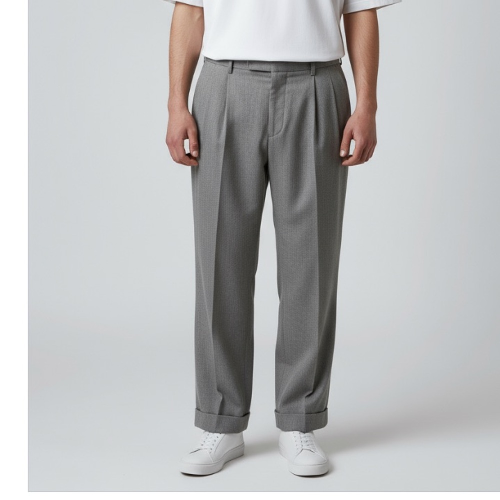 Lands End Mens Gray Pleated Trousers size 36S  36 x 29